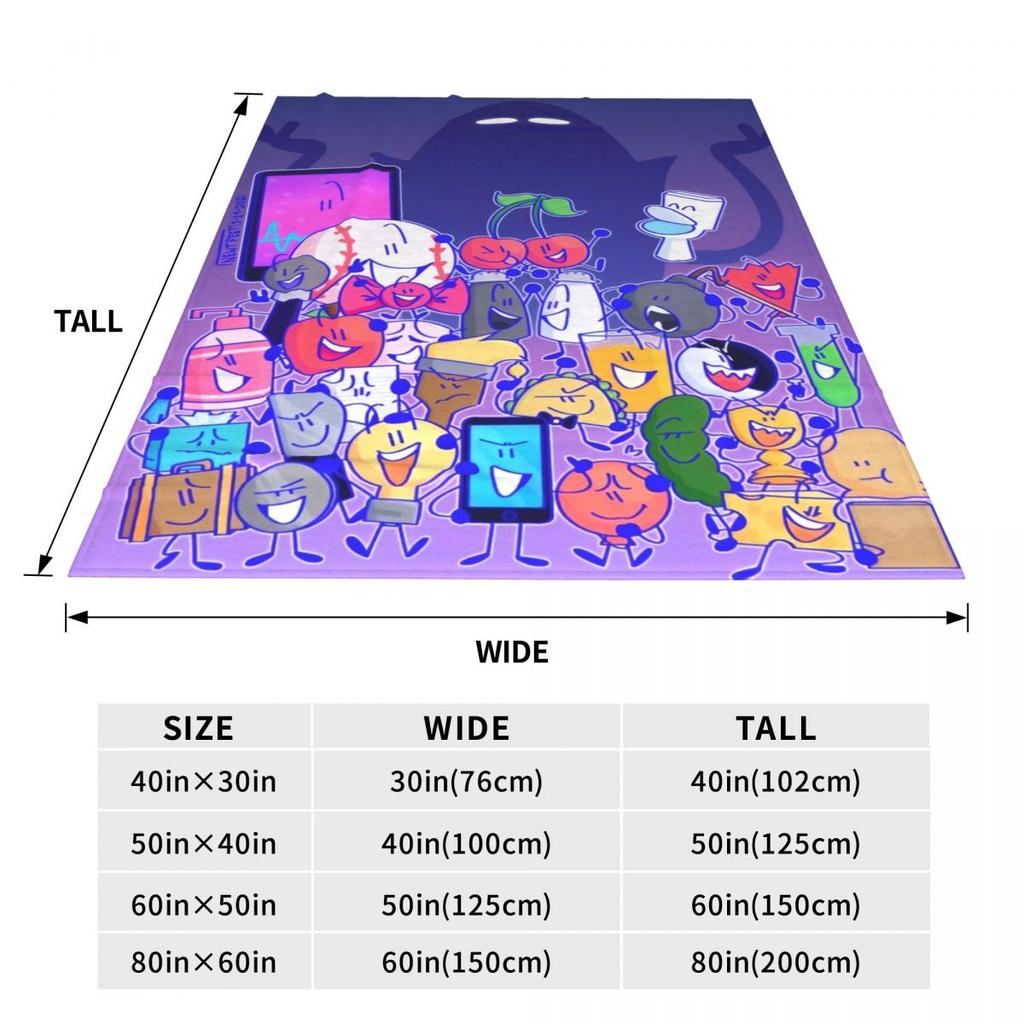 BFDI Inanimate Insanity Wszystkie Postacie Koce Flanelowe Miękki Koc do Rzucania na Kanapę Krzesło Podróż Narzuta na Łóżko Pokrowiec na Sofę Łóżko