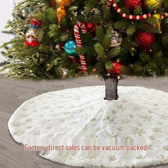 White Sequin Snowflake Plush Christmas Tree Skirt
