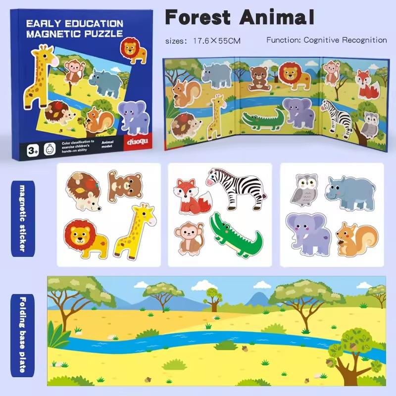 Montessori Magnetic Puzzle Games for Boy Girl Kids Travel Busy Quiet Book Wooden Magnet Jigsaw Puzzle Educational Toys 3 4 5 Y