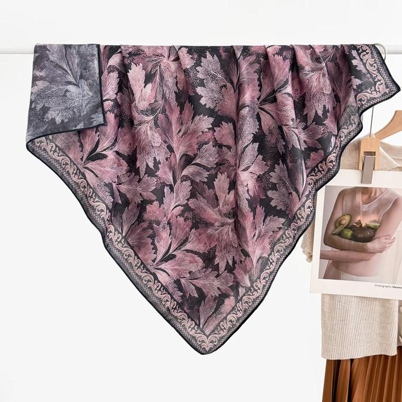 Pastoral Floral Velvet Double-sided Scarf 91 Large Square Scarf Women's Summer Travel Photo Silk Scarf Sun Protection Shawl