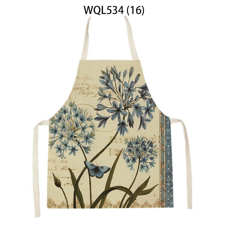 Women Men Retro Bird Flower Butterfly Printed Kitchen Aprons Household Cleaning Pinafore Baking Accessories Linen Cooking Apron