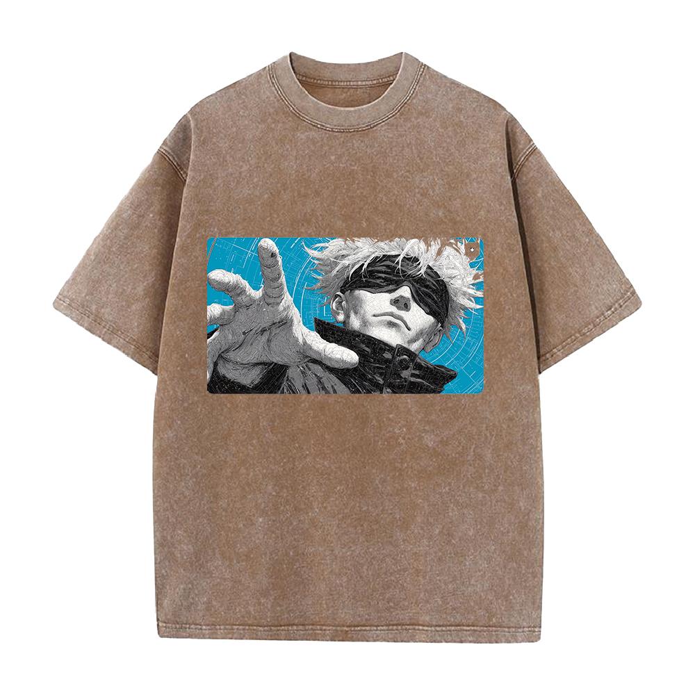 Gojo Satoru Print T-shirt Anime Jujutsu Kaisen Clothing Men Women Cotton Tshirts Retro Washed T Shirt Harajuku Male Casual Tops