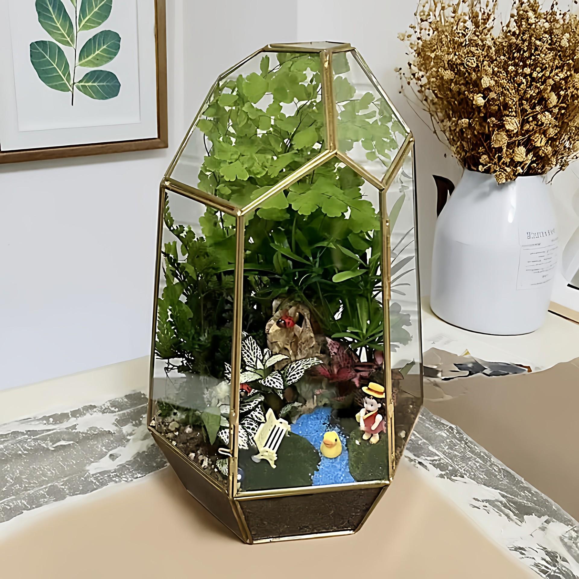 

Tropical miniature rainforest tank environmental protection indoor art micro landscape flower pot with door 10 10 15cm медный