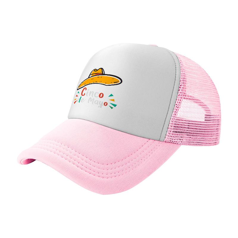 Cinco De Mayo Sombrero Mesh Trucker Hat White Black Colorful Design Breathable Adjustable Cap for Festivals and Celebrations