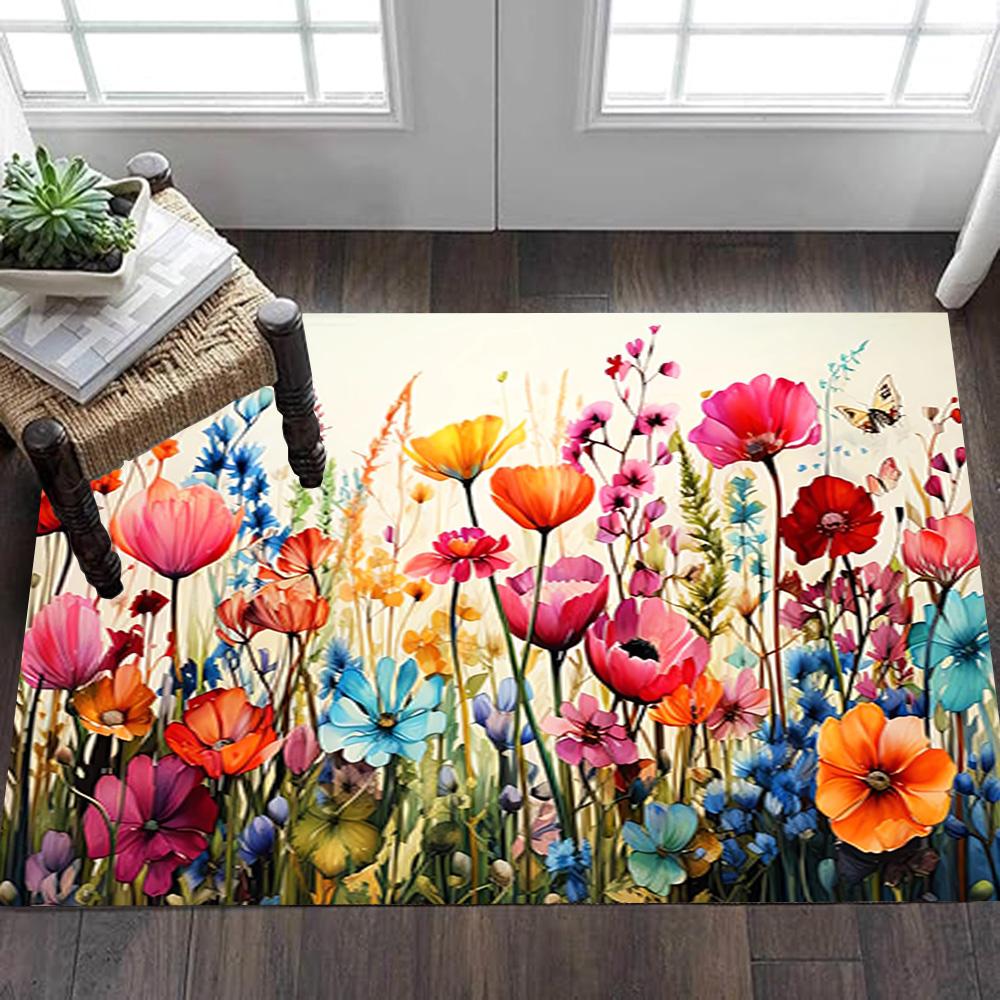 Vintage Floral Wall Mural Decoration,Carpet,Living Room,Bedroom, Non-slip,Square rug