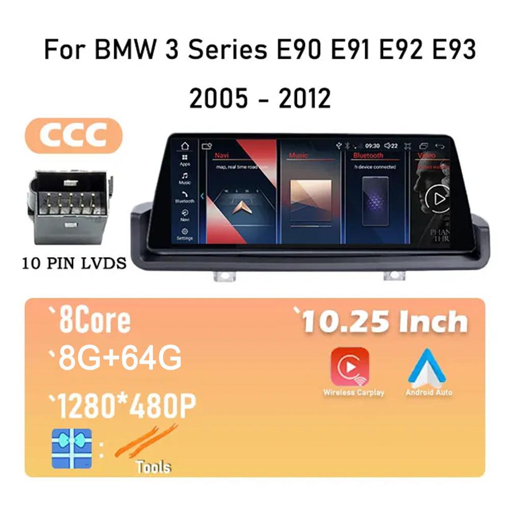 10.25" IPS Screen Car Radio Stereo Video Player GPS Navigation For BMW 3 Series E90 E91 E92 E93 2005 - 2012 Android 14 System