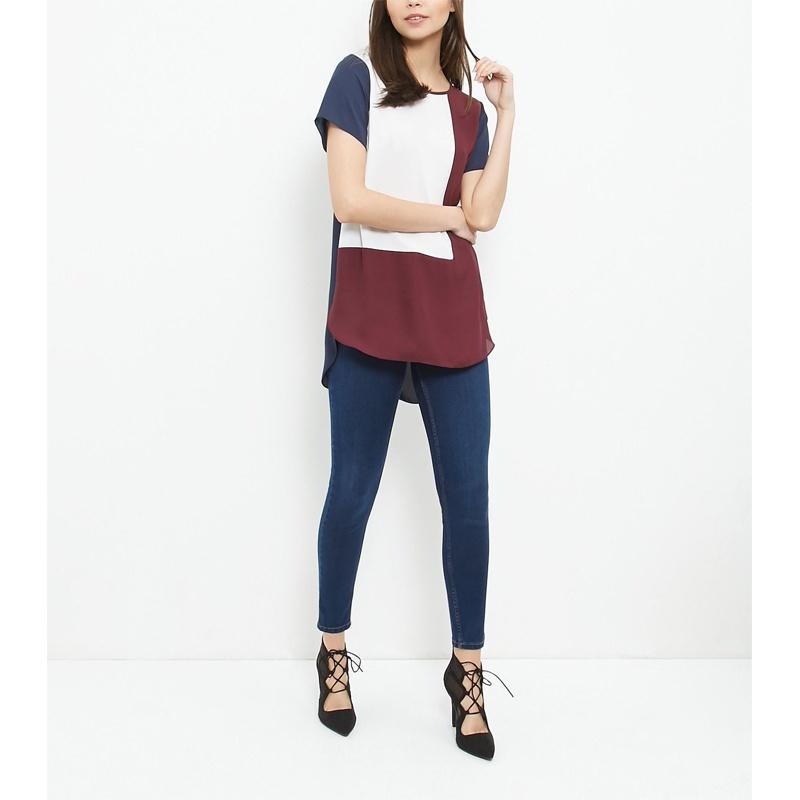 Women's Summer O-neck Loose Short Sleeve Shirt With Leisure Patchwork Design