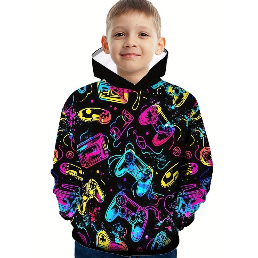 Cooler Gamepad-Print Jungen Casual Langarm Hoodies Jungen Sweatshirt Herbst Frühling Hoodie Tops Outdoor Bunte Kinderkleidung