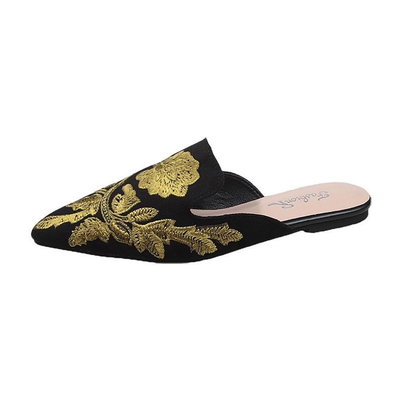 Fashion Summers Embroidery Women Mules Slippers Luxury Fashion Elegant Pointed Toe Slides Shoes Ladies Dress Flats Sandalias2025