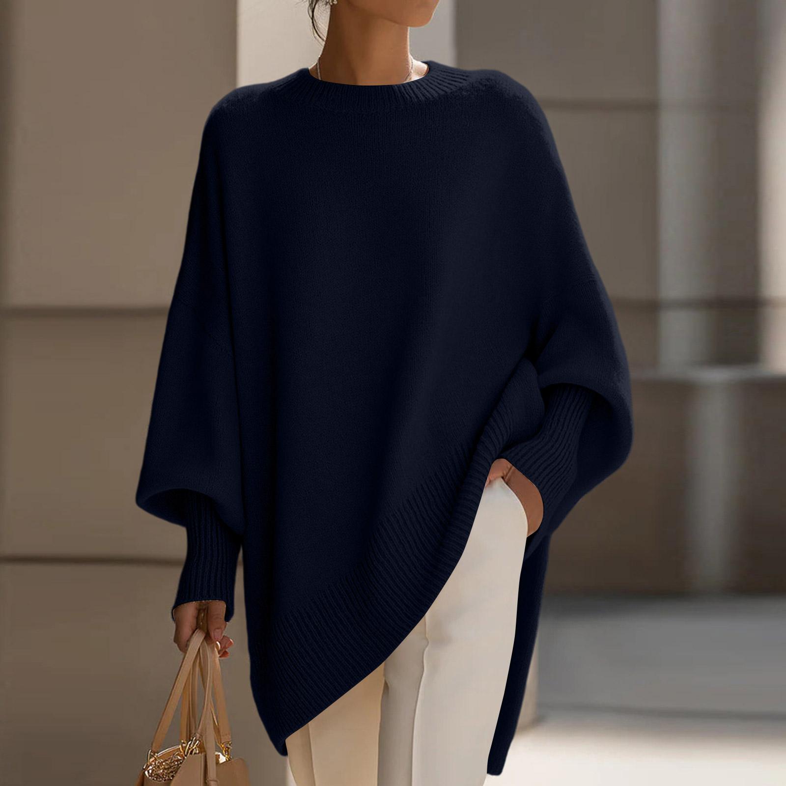 

Жіночий повсякденний светр вільного крою з круглим вирізом L Темно-синій