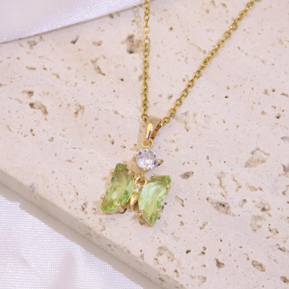 Fashion Artificial Crystal Butterfly Pendant Necklaces for Women Zirconia Necklace Wedding Party Jewelry Accessories