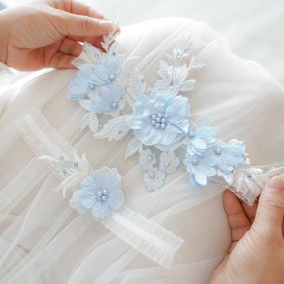 Hochzeitskleid Dekoration Blau Bein Ring Strümpfe Weiß Strumpfbänder Braut Bein Strumpfband Sexy Spitze Frauen Socken Ring Oberschenkel Bänder Perle