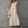 Summer Women's Dress Sleeveless V-Neck Split Skirt Elegant Maxi Dress