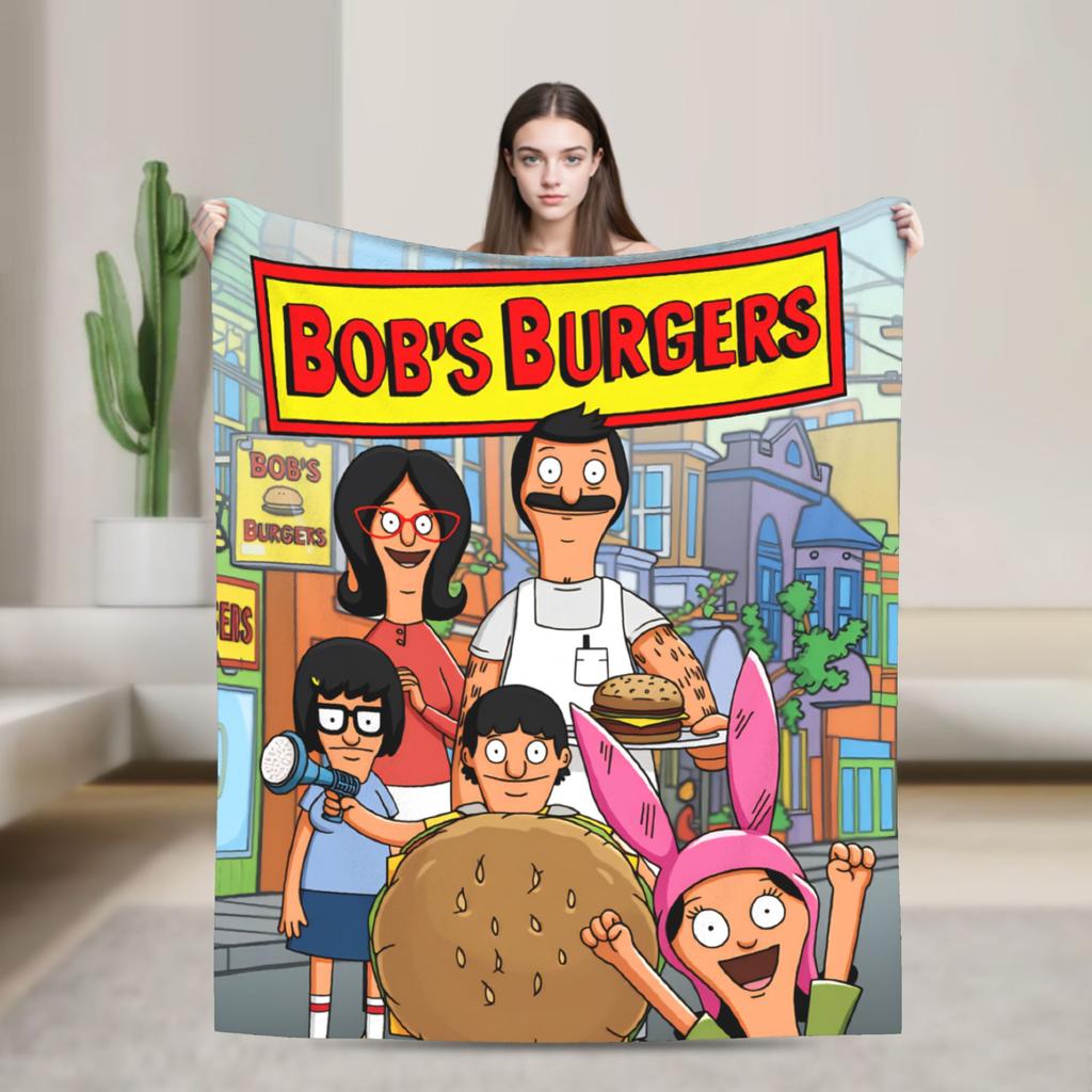 Super Warm Blankets Camping Anime Bobs Funny B-Burgers Throw Blanket Movie Flannel Bedspread For Home Decor Trend Sofa Bed Cover