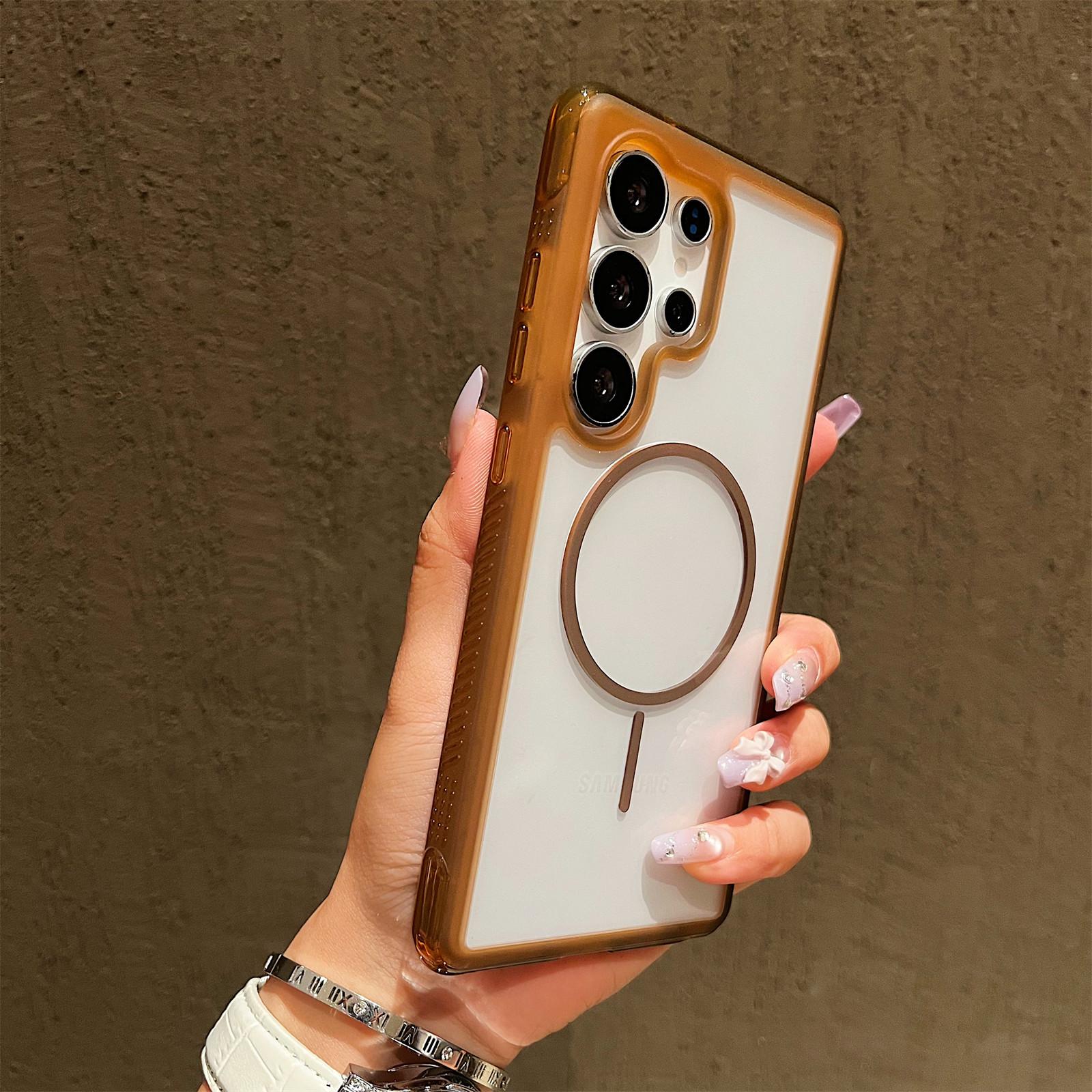 

For Samsung Galaxy S25 Ultra Magnetic Case TPU+PC Crystal Clear Phone Cover Brown