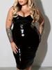 Abito in Pelle PU Specchiata Taglie Forti - Bodycon Sexy con Spalline Sottili per Donne