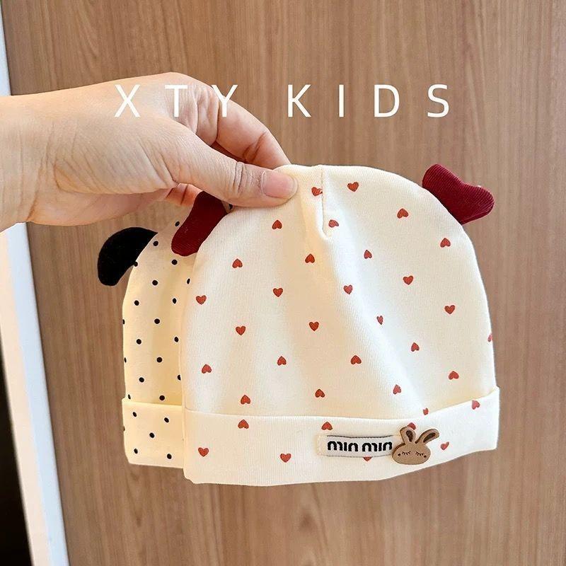 Newborn cotton tire cap spring and autumn thin baby hat polka dot bow boneless baby headguard fontanelle hat