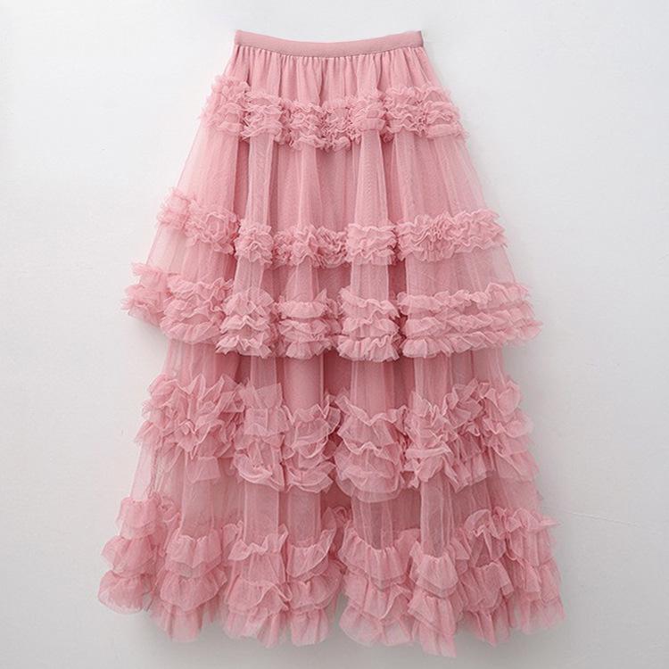 

Новая многослойная юбка-пачка А-силуэта: Сверхпрочный, С высокой талией, Универсальный однотонный One Size розовый