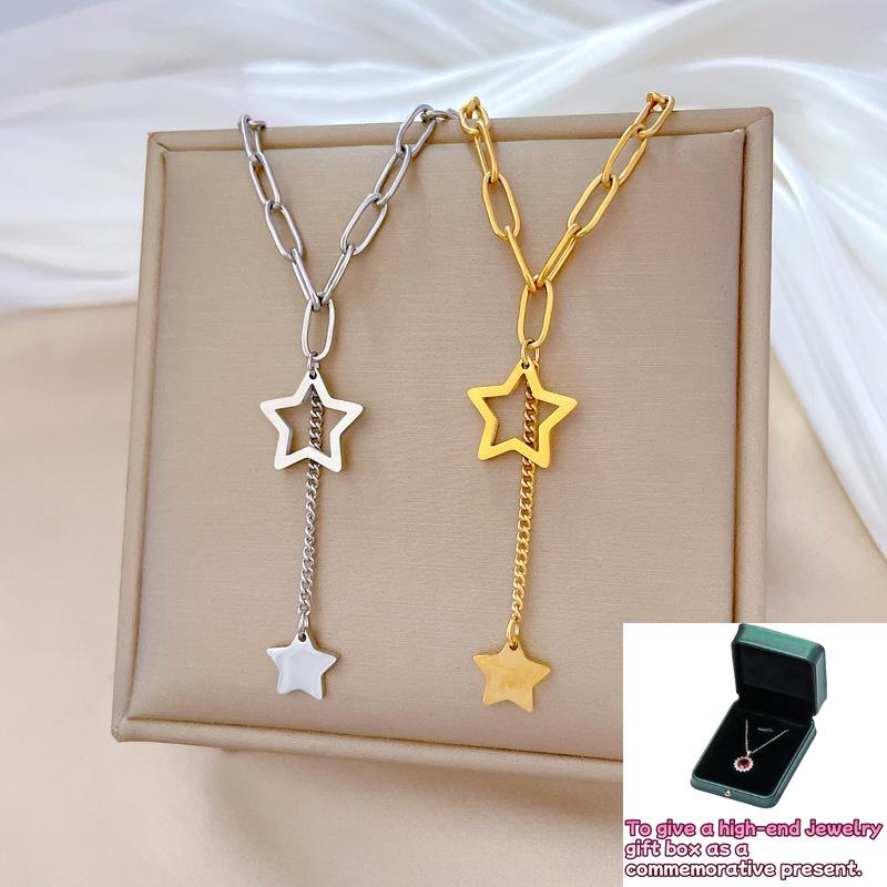 

[Whole body] Chain fringed star temperament personality minimalist wind stove real gold necklace female ins collarbone