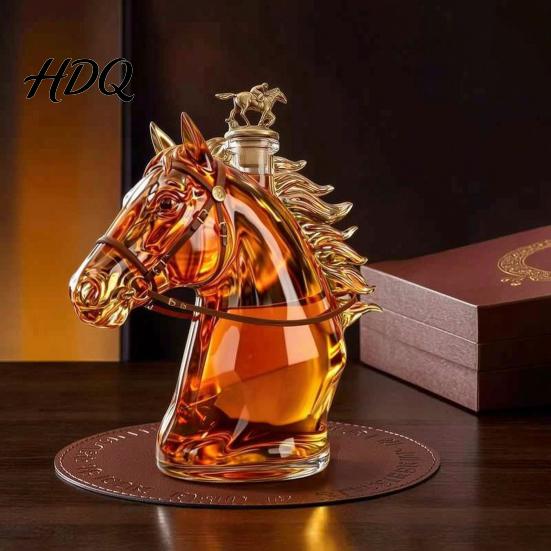 Engraved Glass Decanter Horse Head Whiskey Decanter Funny Liquor Bottle 350ml Wine And Spirits Novelty Bar Decor Gift for Men Dad Lovers Home