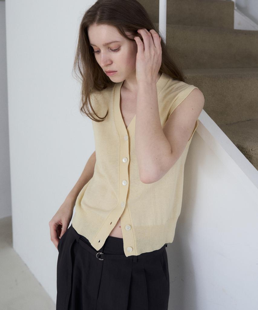 FROMWHERE V-Neck Vest Cardigan Yellow
