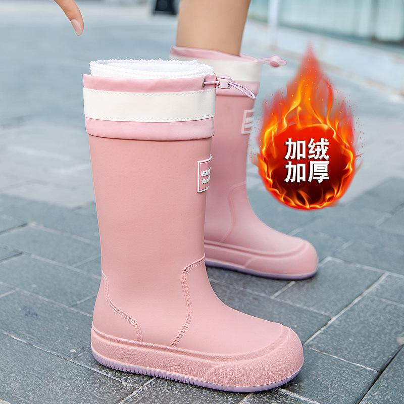 Rain shoes women's medium tube fashion style bundle mouth versatile rain boots outside wear camping waterproof shoes kitchen work car wash non-slip