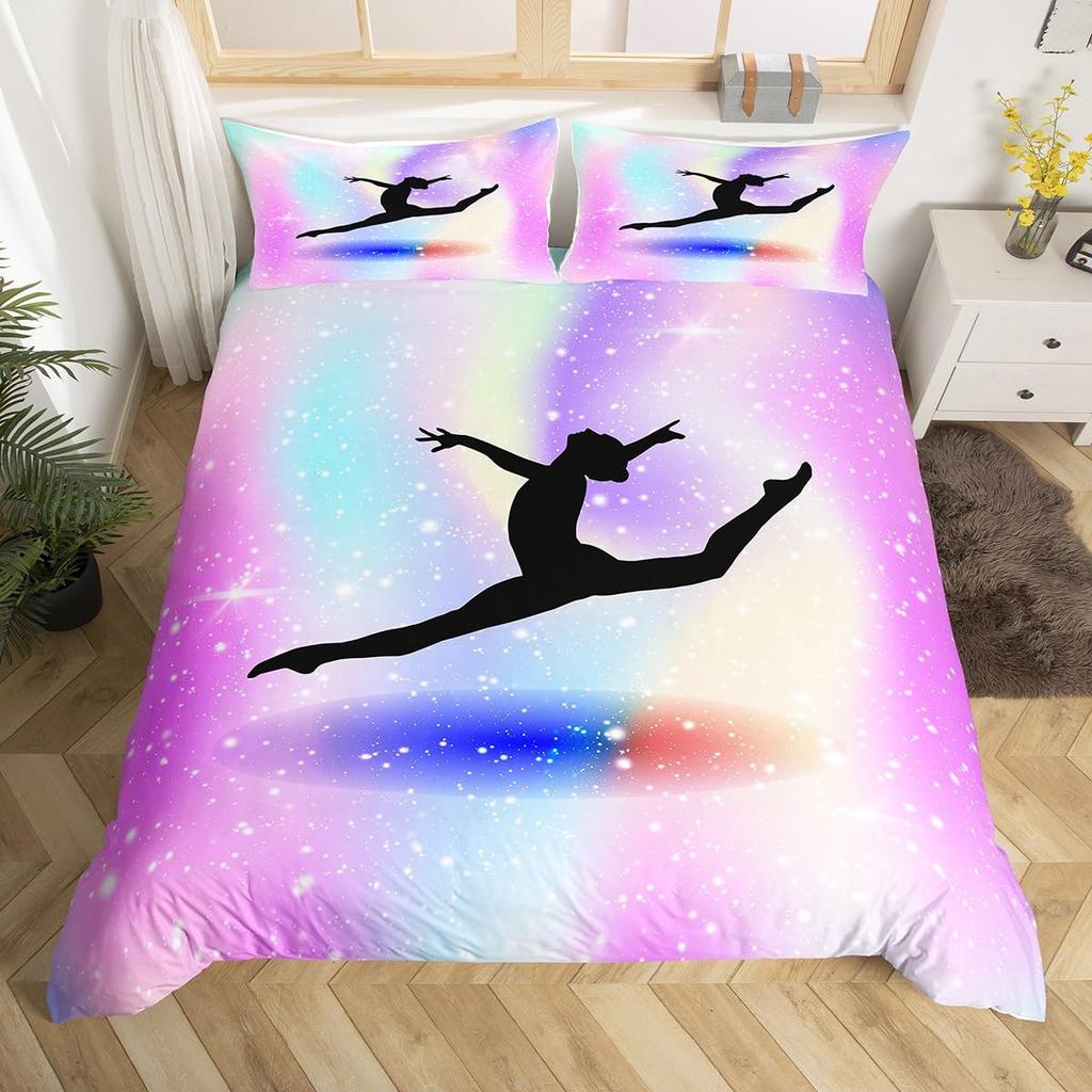 Gymnastik påslakan Full QueenGymnast Dansare Täcktäckesöverdrag För Gymnastpresent Stjärnklar Himmel Sängkläder Set Boho Blomma Quiltöverdrag