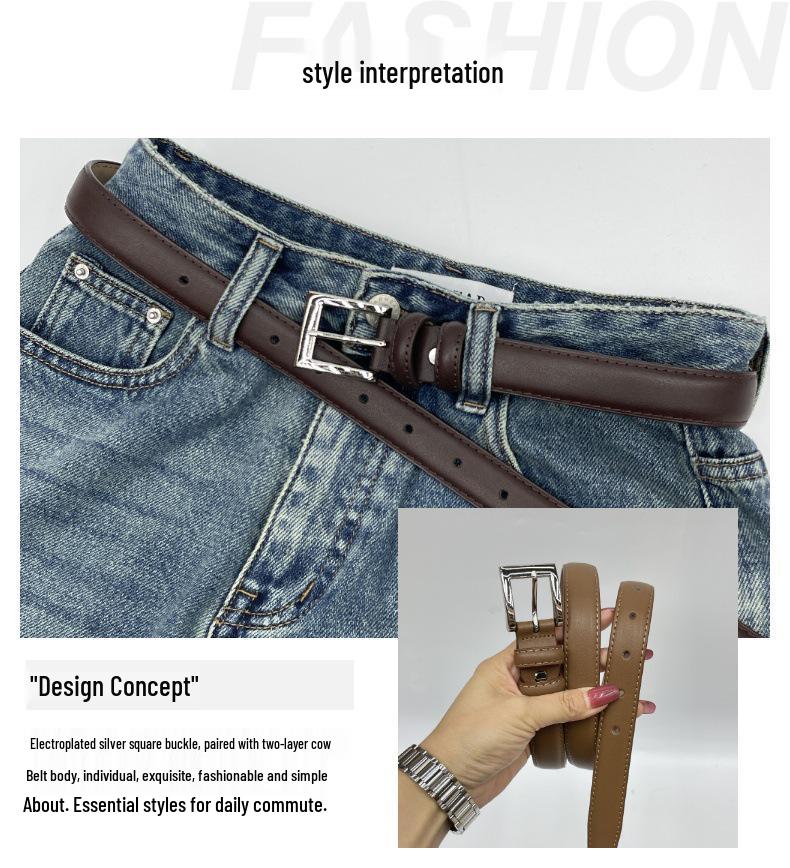 Retro Korean Style Women's Black Leather Belt with Silver Pin Buckle