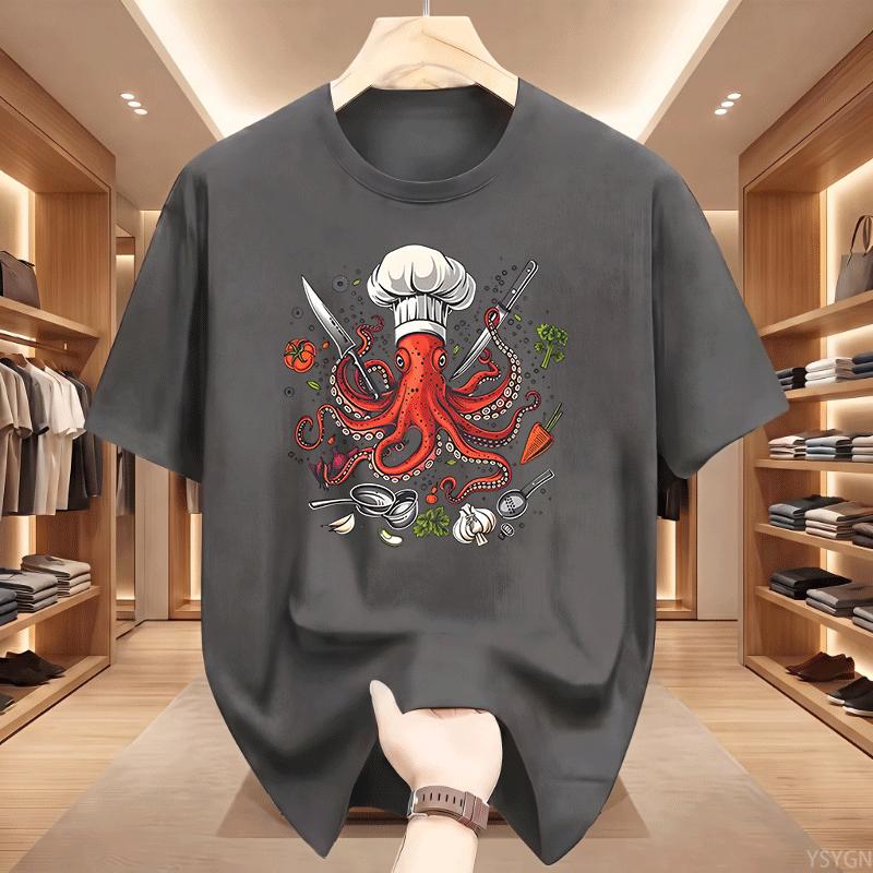 Octopus Chef Tshirt Funny Octopus Cooking T Shirt Unisex Unisex Funny Chef Tshirt Sushi Cotton Short Sleeve Round Neck Tshirts