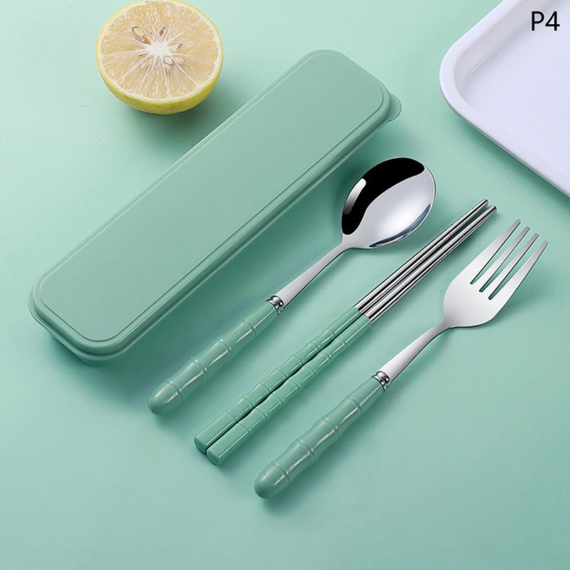 

3Pcs Chopsticks Spoons Forks Sets Of Stainless Steel Portable Tableware Reusable Travel Picnic Cutlery With Box 4