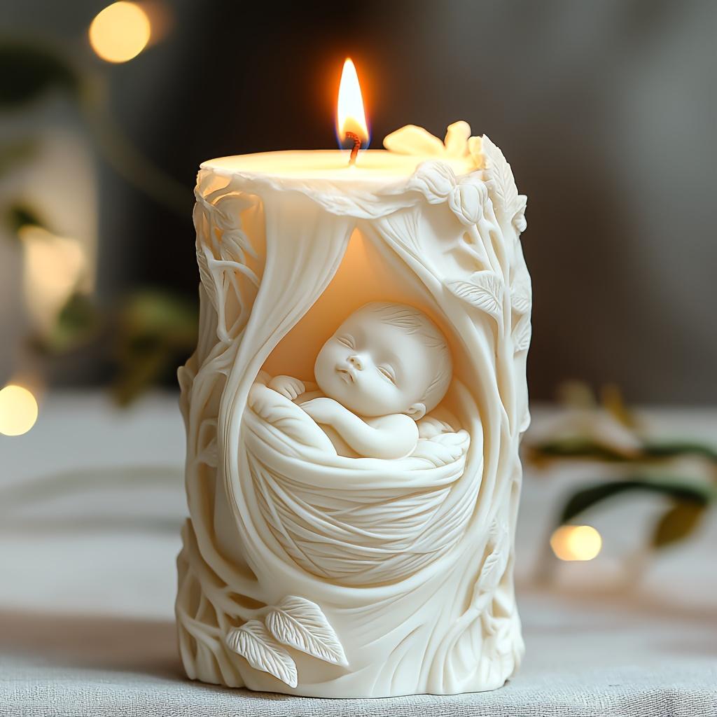 3D Uroczy Chłopiec w Kołysce Cylindrowa Świeca Forma Silikonowa Aniołek Chłopiec Dziewczynka Śpiący w Kołysce Forma na Świecę Anioł Żywica Gips Formy