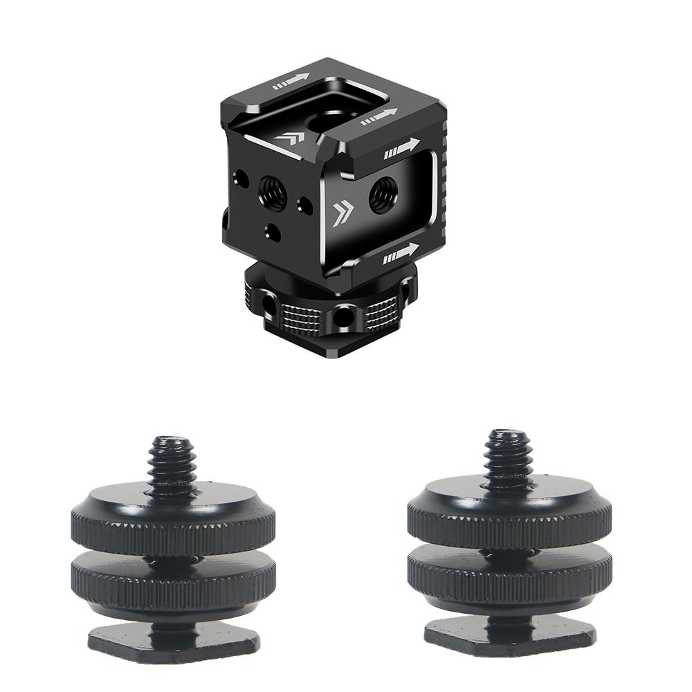 Triple Cold Shoe Mount Adapter 1/4 Arri Hole Hot Shoe Monitor Base Mic Fill Light Bracket Holder for SLR Camera Cage Accessories