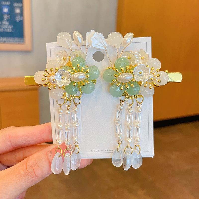 Mid-Autumn Hanfu Fairy Hair Clip - Women's & Children's Ancient Style Floral Tassel, Sweet Accessory for Girls