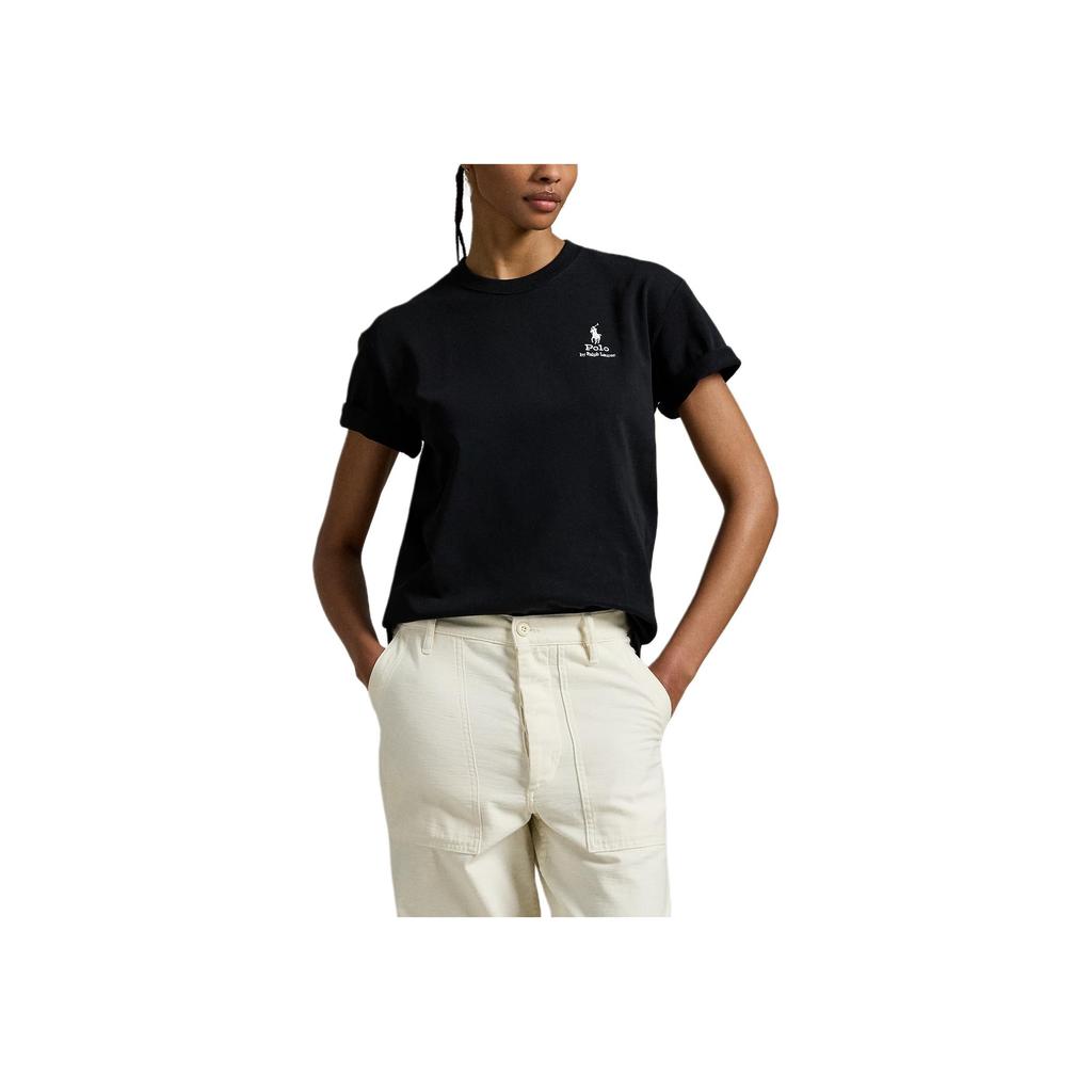 Polo Ralph Lauren Plain Knit Crew Neck Short Sleeve Regular T-Shirt Women T-Shirts Black 211971712-002