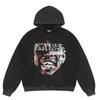 Mens Vintage Washed Hoodie With Distressed Graphic Print Loose Fit Cotton Pullover Fall Casual Wear