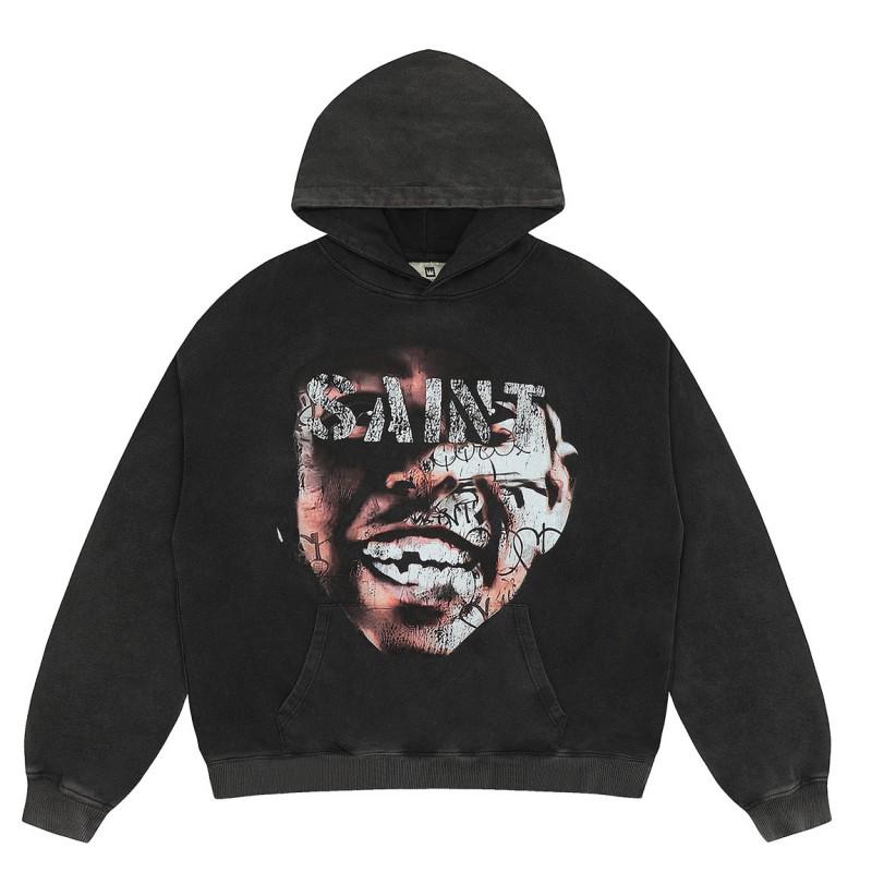 Mens Vintage Washed Hoodie With Distressed Graphic Print Loose Fit Cotton Pullover Fall Casual Wear