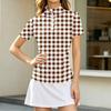 Women's Casual Plaid Short Sleeve Shirt with Collar, Zipper Front and Side Pockets