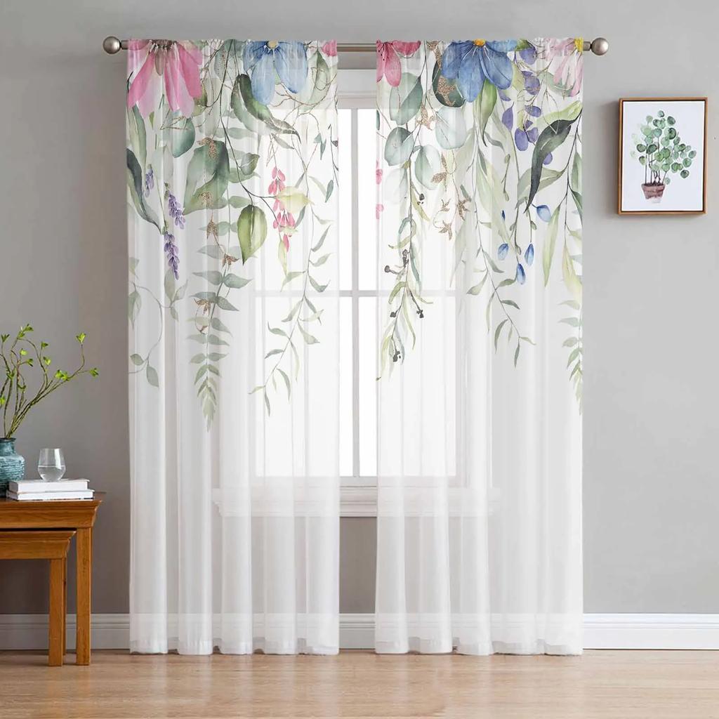Spring Flower Rose Sheer Curtains for Bedroom Living Room Decoration Window Curtain for Kitchen Tulle Voile Organza Drapes