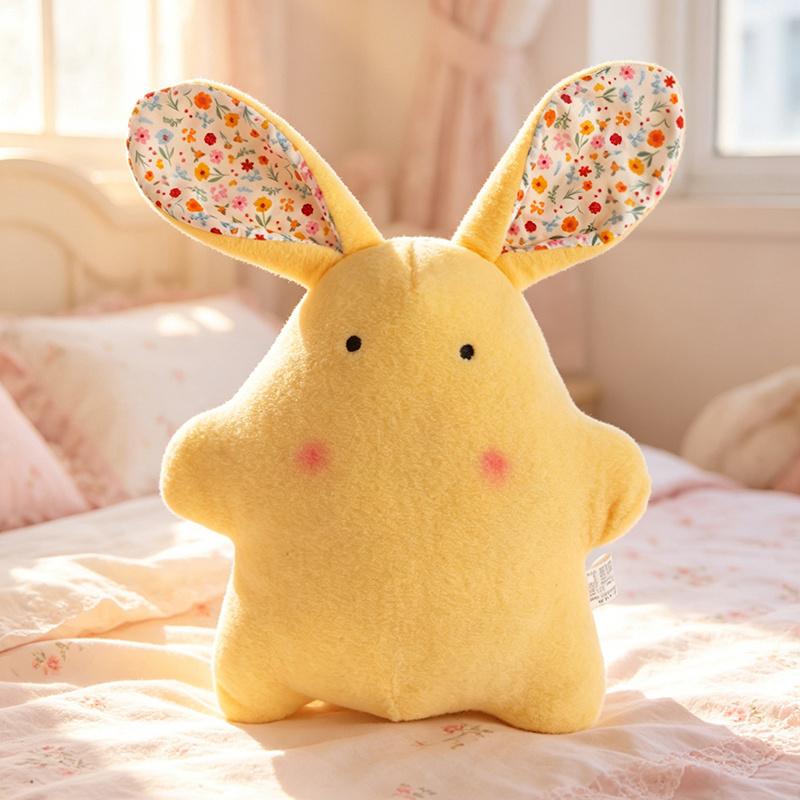 Floral Eyes Rabbit Plush Toy Stuffed Cartoon Animal Pillow Blue Yellow Grey Pink Sweet Plushie Sleeping Companion Back Support