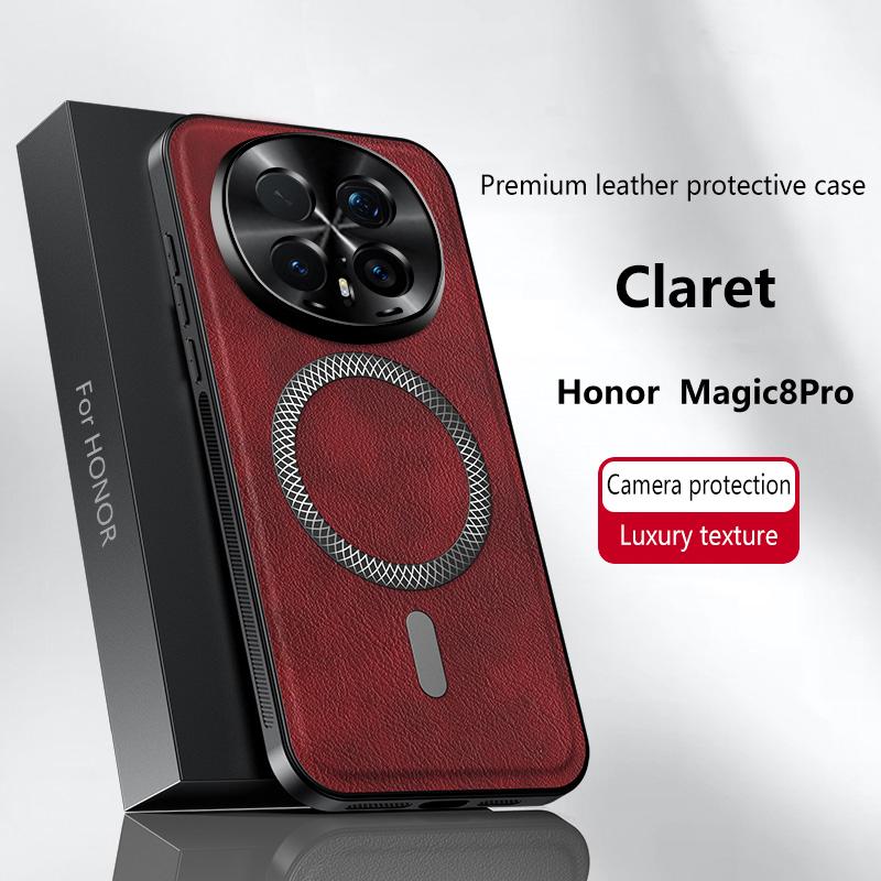 

Роскошный чехол для телефона из искусственной кожи для Honor Magic8 Pro с магнитным металлическим кольцом Magsafe для защиты объектива, противоударный чехол для Honor Magic8 Honor Magic8