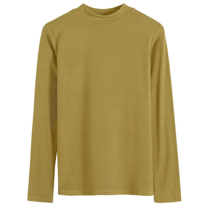 Camiseta de Terciopelo de Cuello Alto de Manga Larga para Mujer de Color Sólido - Top Versátil y Elegante para Otoño/Invierno