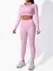 Women's Ribbed Yoga Suit: Thumb Hole Half-Zip Pullover & Running Tights Set