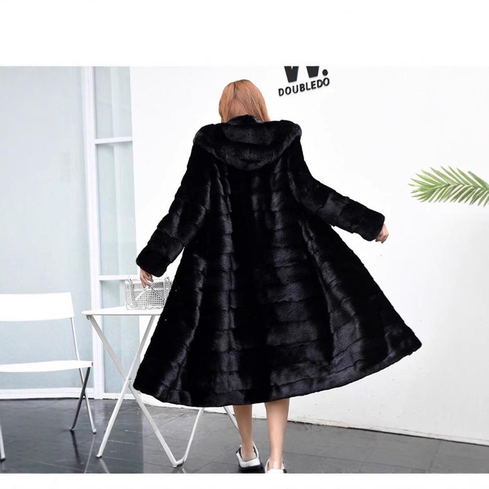 2024 Women's Faux Mink Fur Hooded Long Coat – Slim Fit