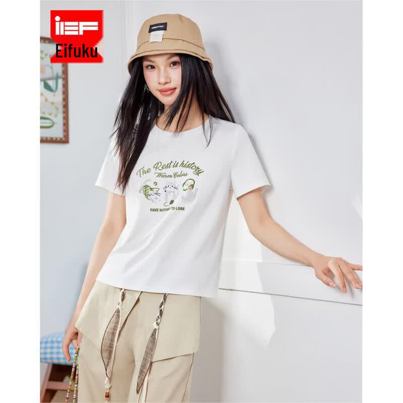 IEF 2026 Summer Cartoon Print Short Sleeve T-shirt S