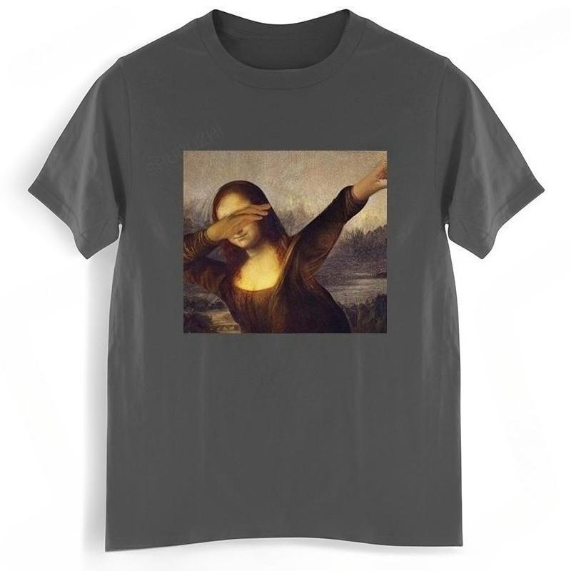 Summer T-Shirt Men's Cotton Top Unisex Dabbing Mona Lisa Dab Hiphop Classic Art Mona Lisa Black Men's T-Shirt