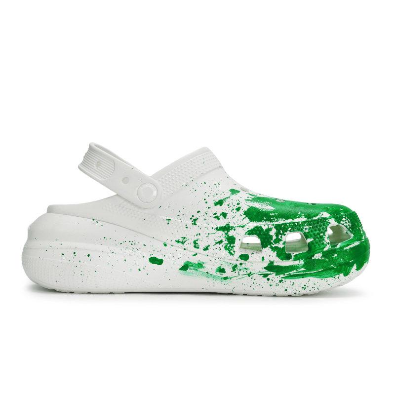 Crocs Crush Clog EVA Distressed Fluid Ink Splash Feeling Gift Box Hole Shoes Unisex White Dark Green