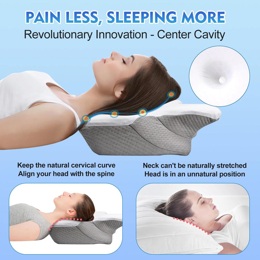 Pulatree Butterfly Odorless Memory Foam Bed Pillow Orthopedic Cervical Pillow For Neck Pain Relief