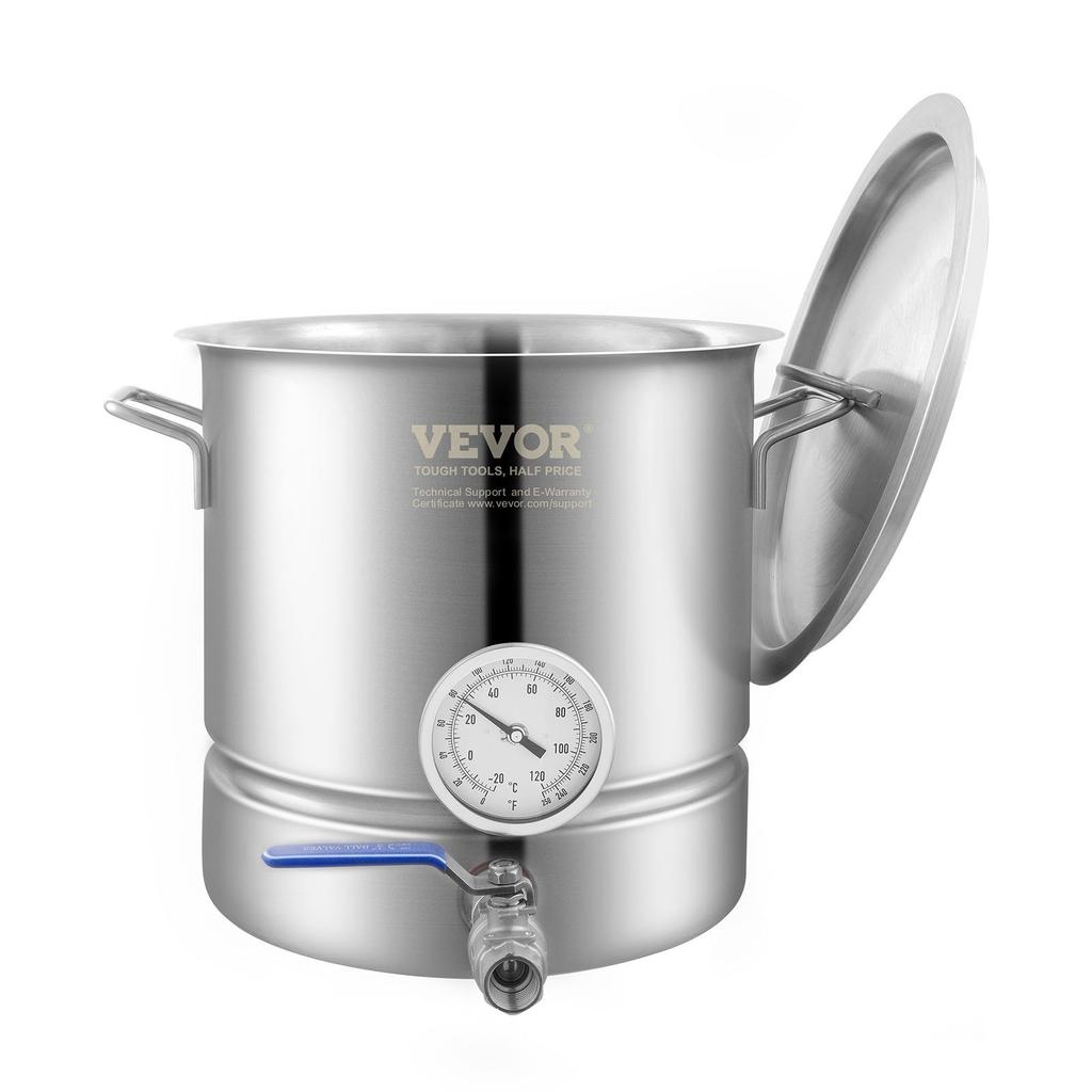 VEVOR Stainless Steel Kettle, 18.9 L Brewing Pot, Tri Ply Bottom for Beer, Brew Kettle Pot, Home Brewing Supplies Includes Lid, Handle, Thermometer