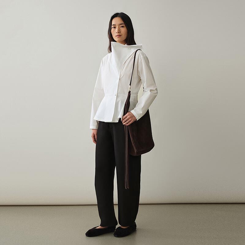 LESS Irregular Collar Cotton Blend Long Sleeve Shirt