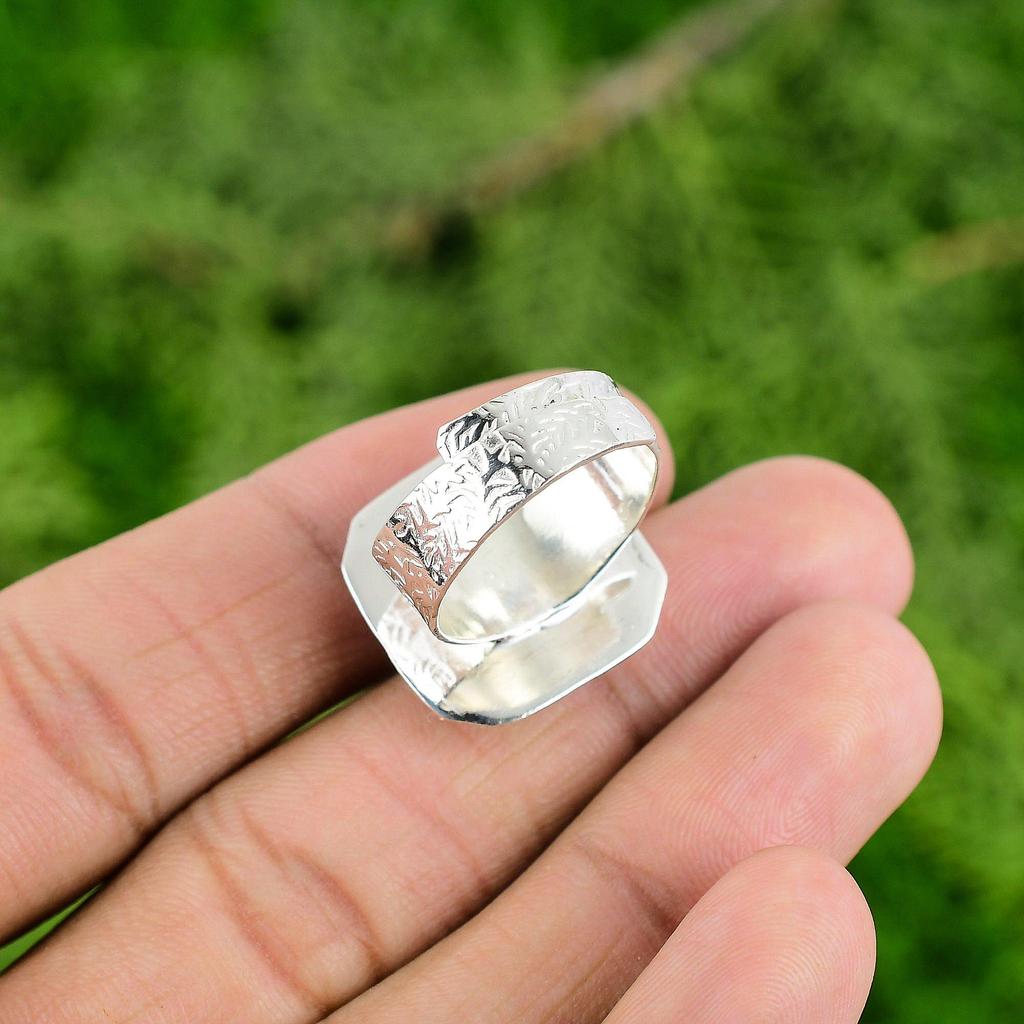 Sterling Silver Botswana Agate Gemstone Solitaire Elegant Artisan Ring Jewelry